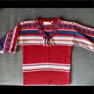 Vintage 70’s striped red short sleeve sweater top with cute fringe